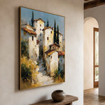Cypress Village Light - opposite side view - textured impasto artwork
