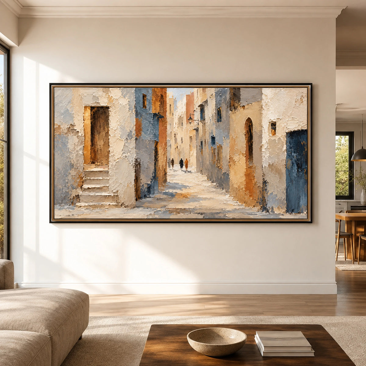 Echoes of Blue - living room hero - textured impasto artwork