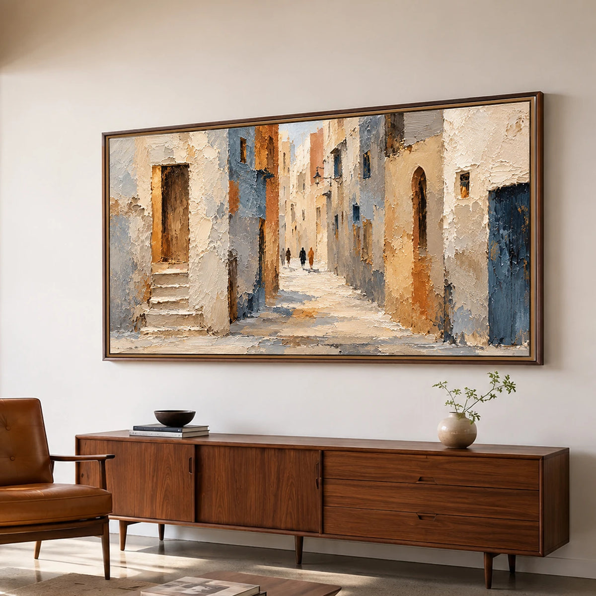 Echoes of Blue - oblique side view - textured impasto artwork