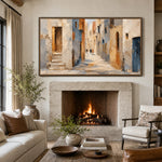 Echoes of Blue - fireplace lounge - textured impasto artwork