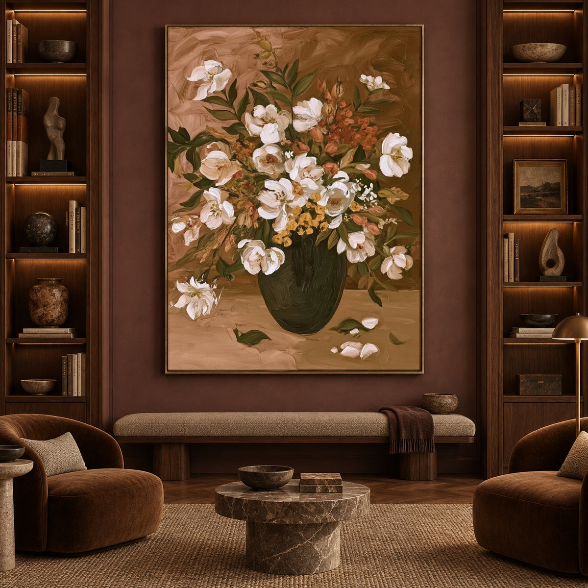 A Bouquet of Cream - interior setting 5 - expressive contemporary art painting