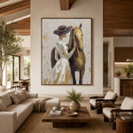 A Gentle Golden Bond - front-view living-room hero - expressive contemporary art painting