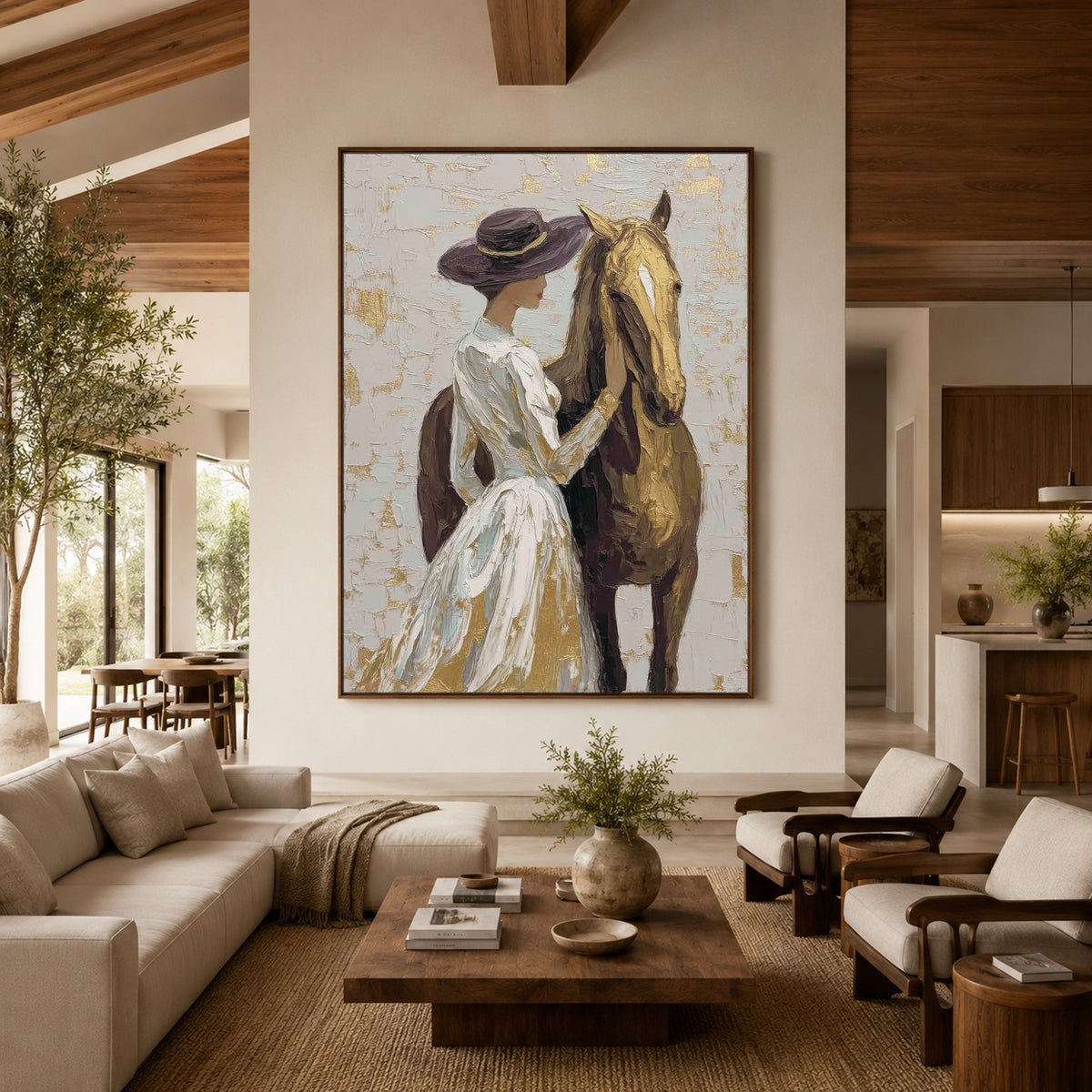 A Gentle Golden Bond - front-view living-room hero - expressive contemporary art painting