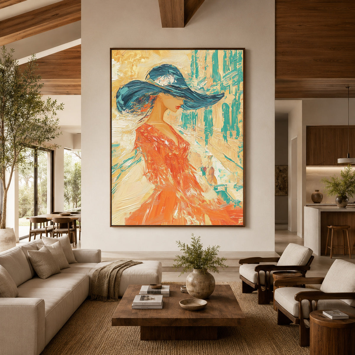 A Moment in Turquoise - front-view living-room hero - expressive contemporary art painting