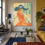 A Moment in Turquoise - interior setting 3 - expressive contemporary art painting