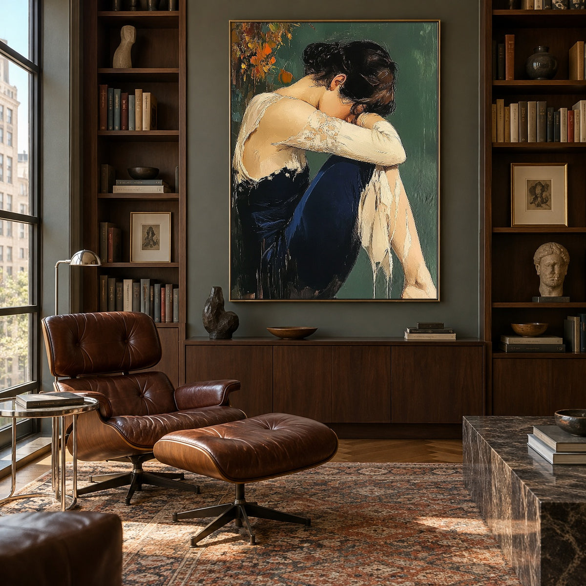 A Pause Beneath Autumn - front-view living-room hero - expressive contemporary art painting