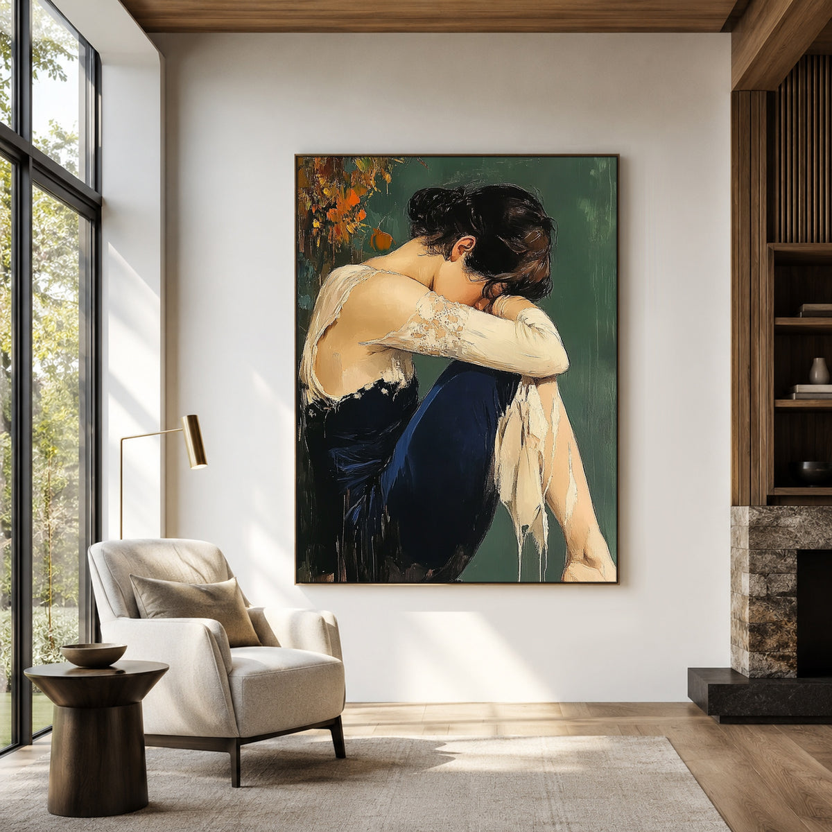 A Pause Beneath Autumn - interior setting 3 - expressive contemporary art painting