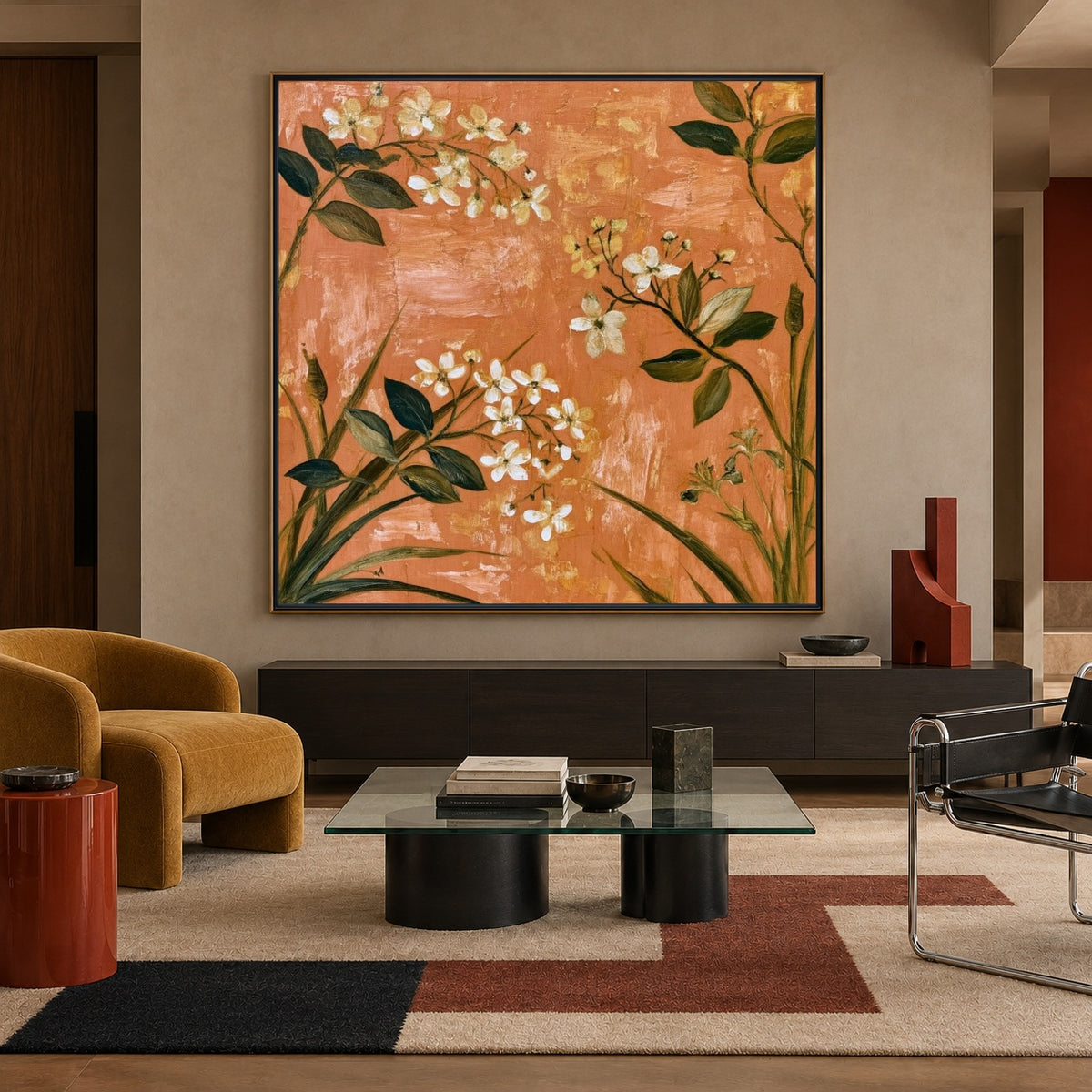 Apricot Blossom Song - interior setting 3 - expressive contemporary art painting