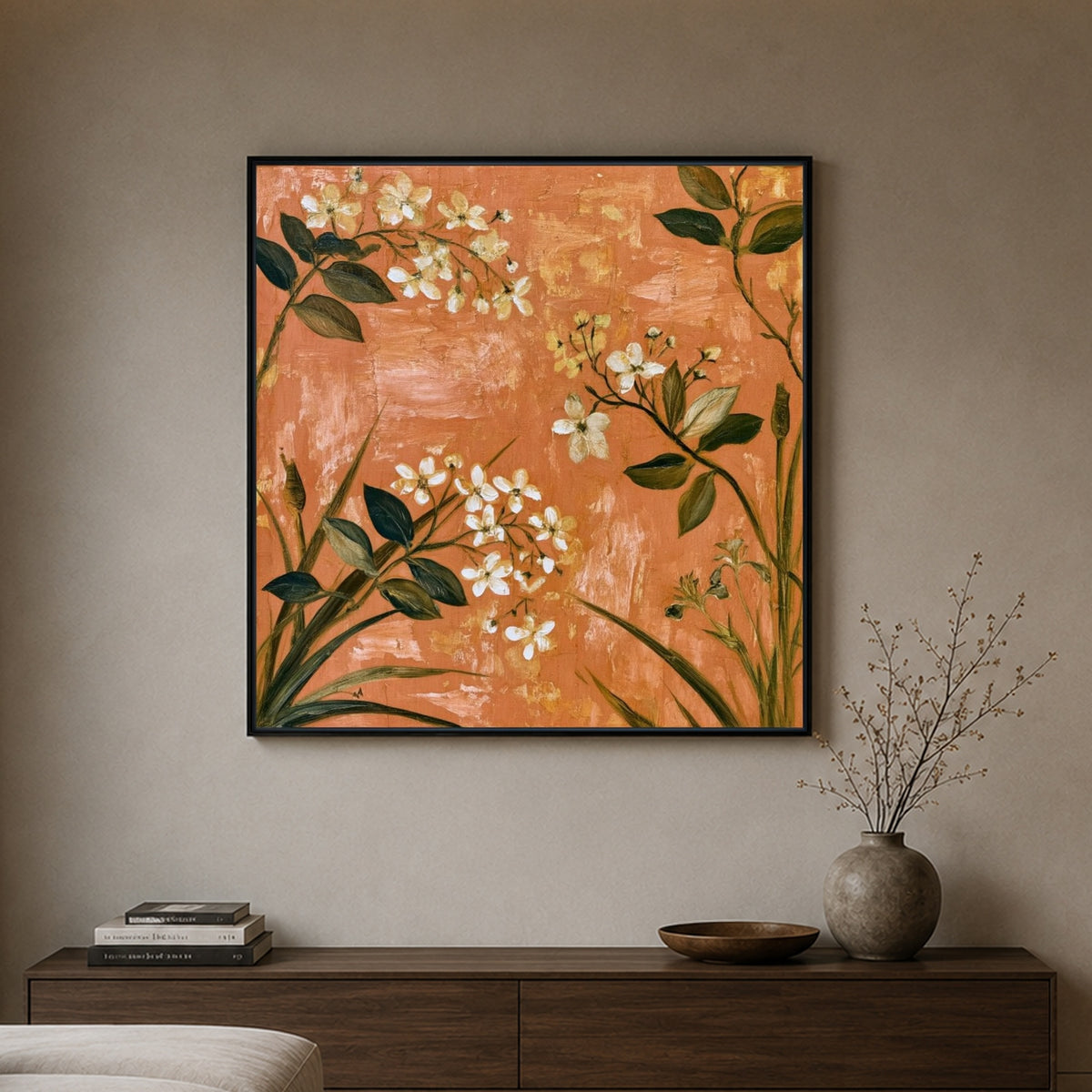 Apricot Blossom Song - interior setting 6 - expressive contemporary art painting