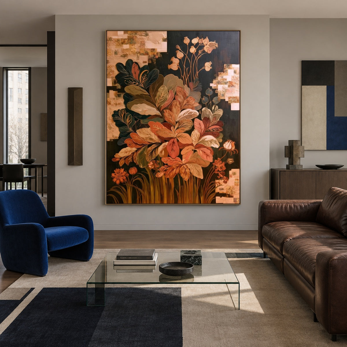 Autumn Bouquet Collage - interior setting 3 - expressive contemporary art painting