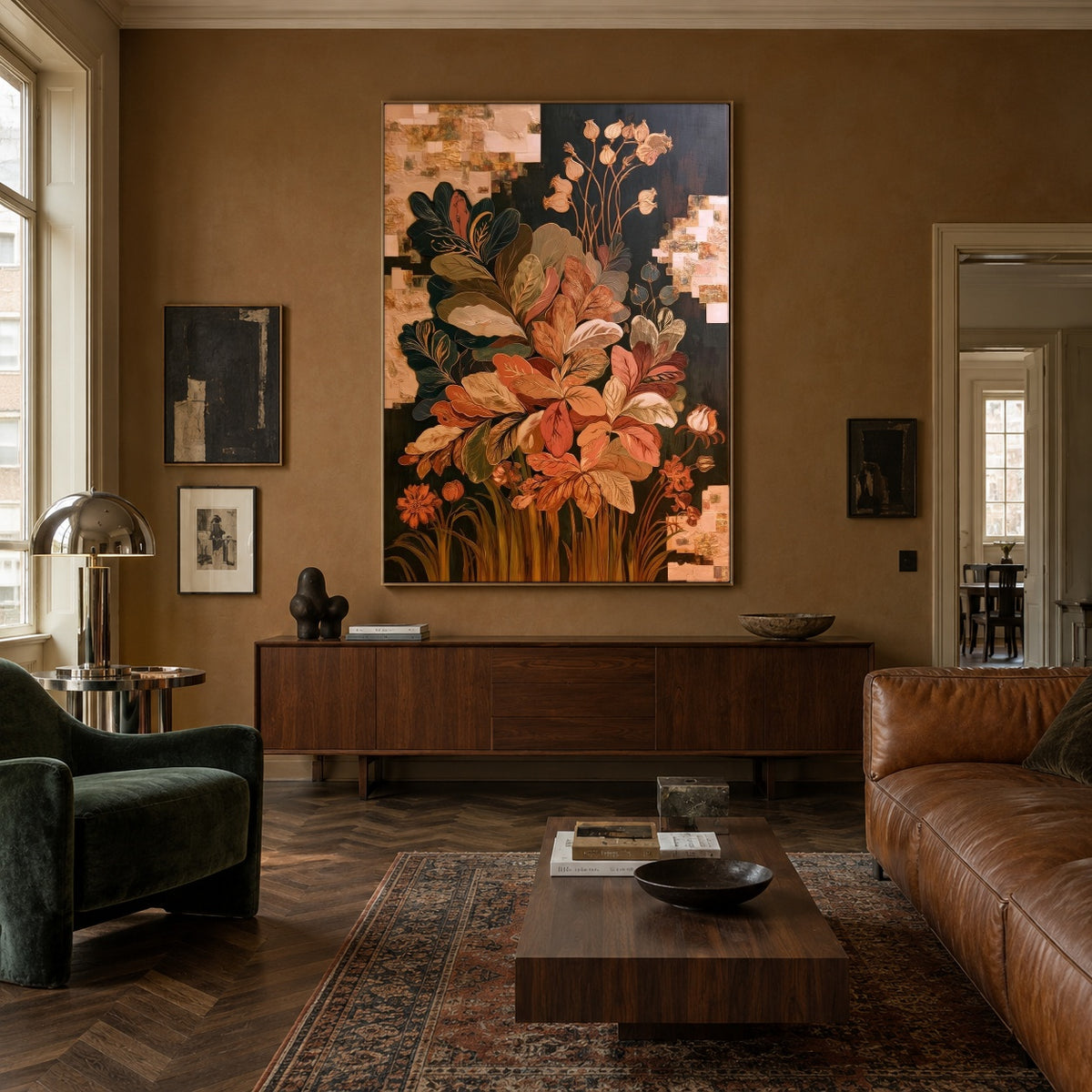 Autumn Bouquet Collage - interior setting 4 - expressive contemporary art painting