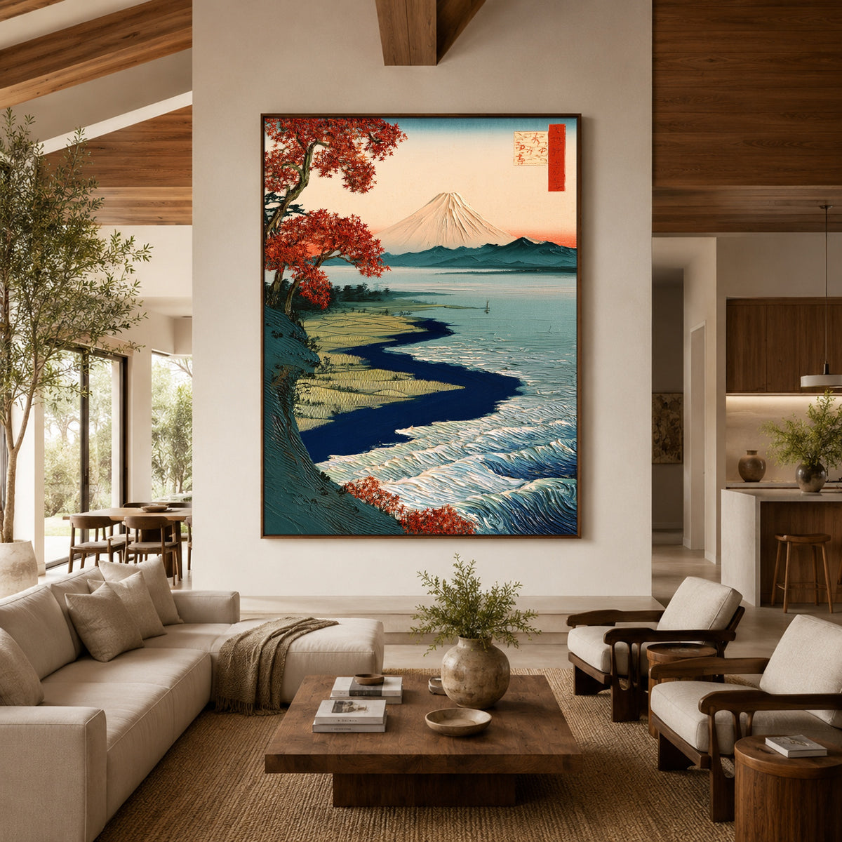 Autumn Water Toward Fuji - front-view living-room hero - expressive contemporary art painting
