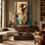 Before the Golden Mirror - front-view living-room hero - expressive contemporary art painting