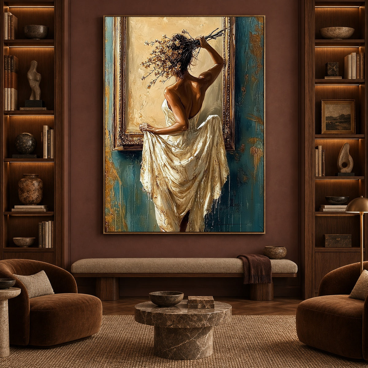 Before the Golden Mirror - interior setting 8 - expressive contemporary art painting