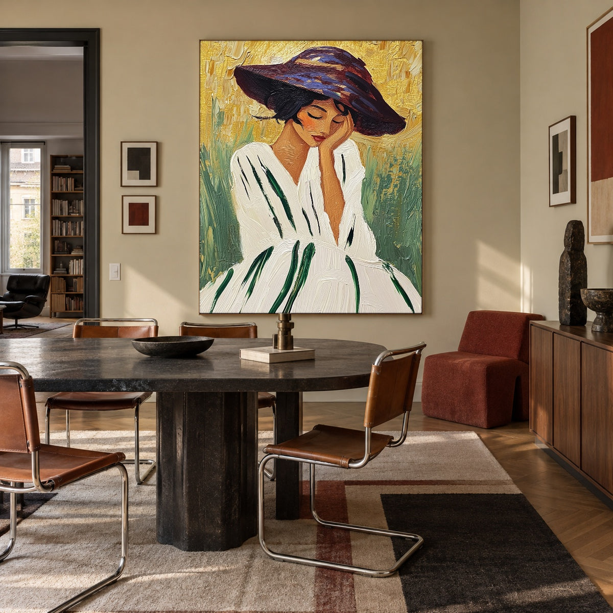 Beneath a Violet Brim - interior setting 5 - expressive contemporary art painting