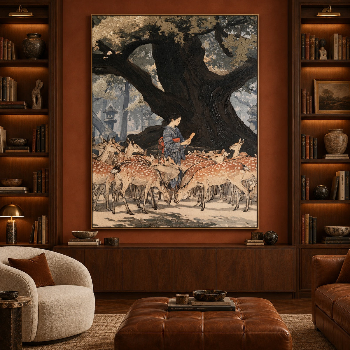 Beneath the Ancient Tree - interior setting 7 - expressive contemporary art painting