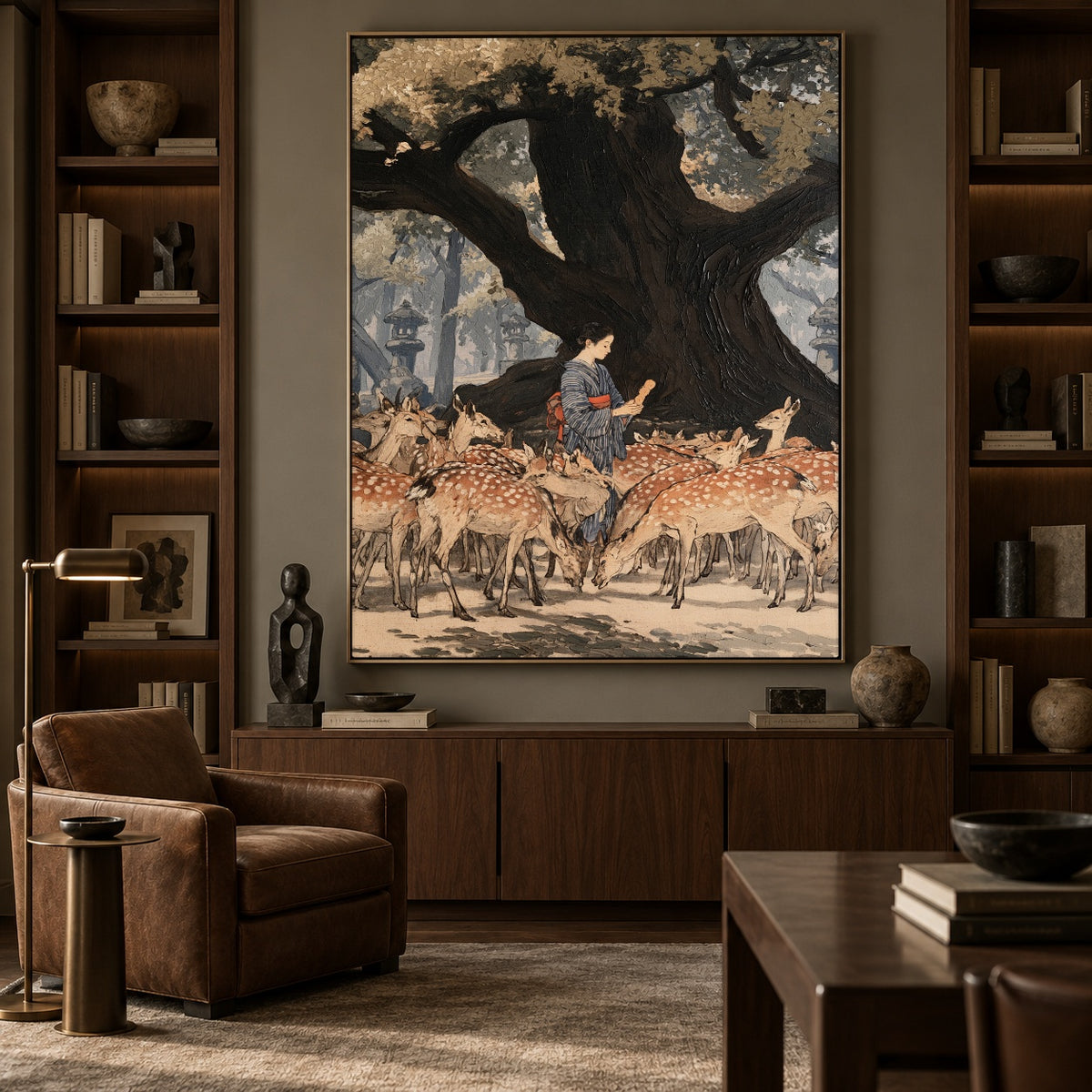 Beneath the Ancient Tree - interior setting 8 - expressive contemporary art painting