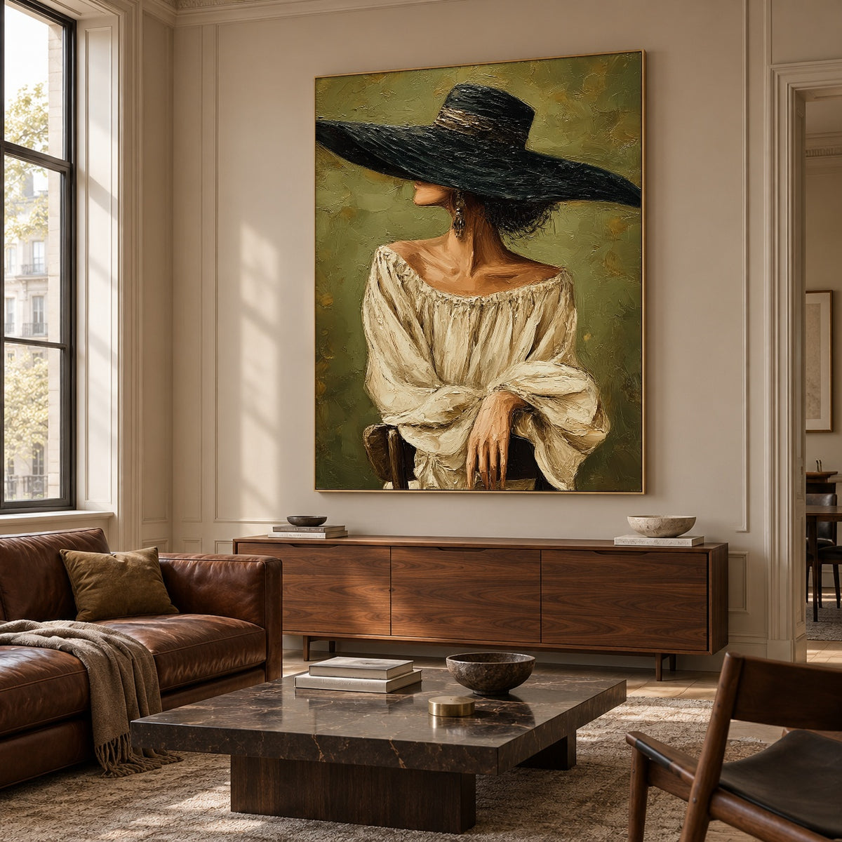 Beneath the Wide Brim - front-view living-room hero - expressive contemporary art painting