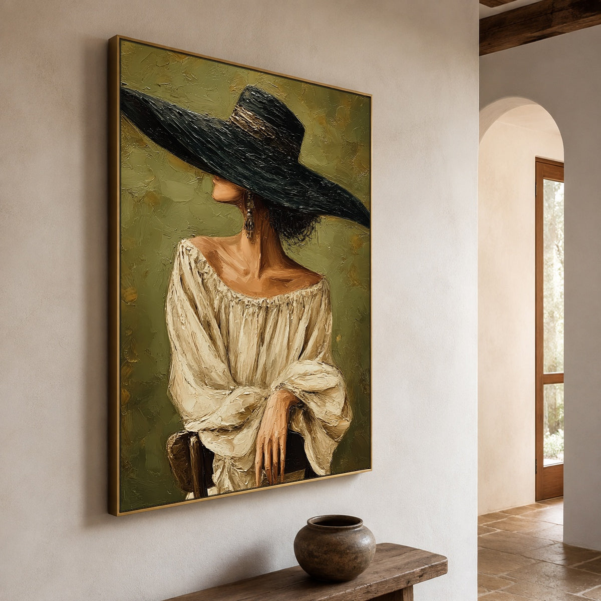 Beneath the Wide Brim - oblique view - expressive contemporary art painting