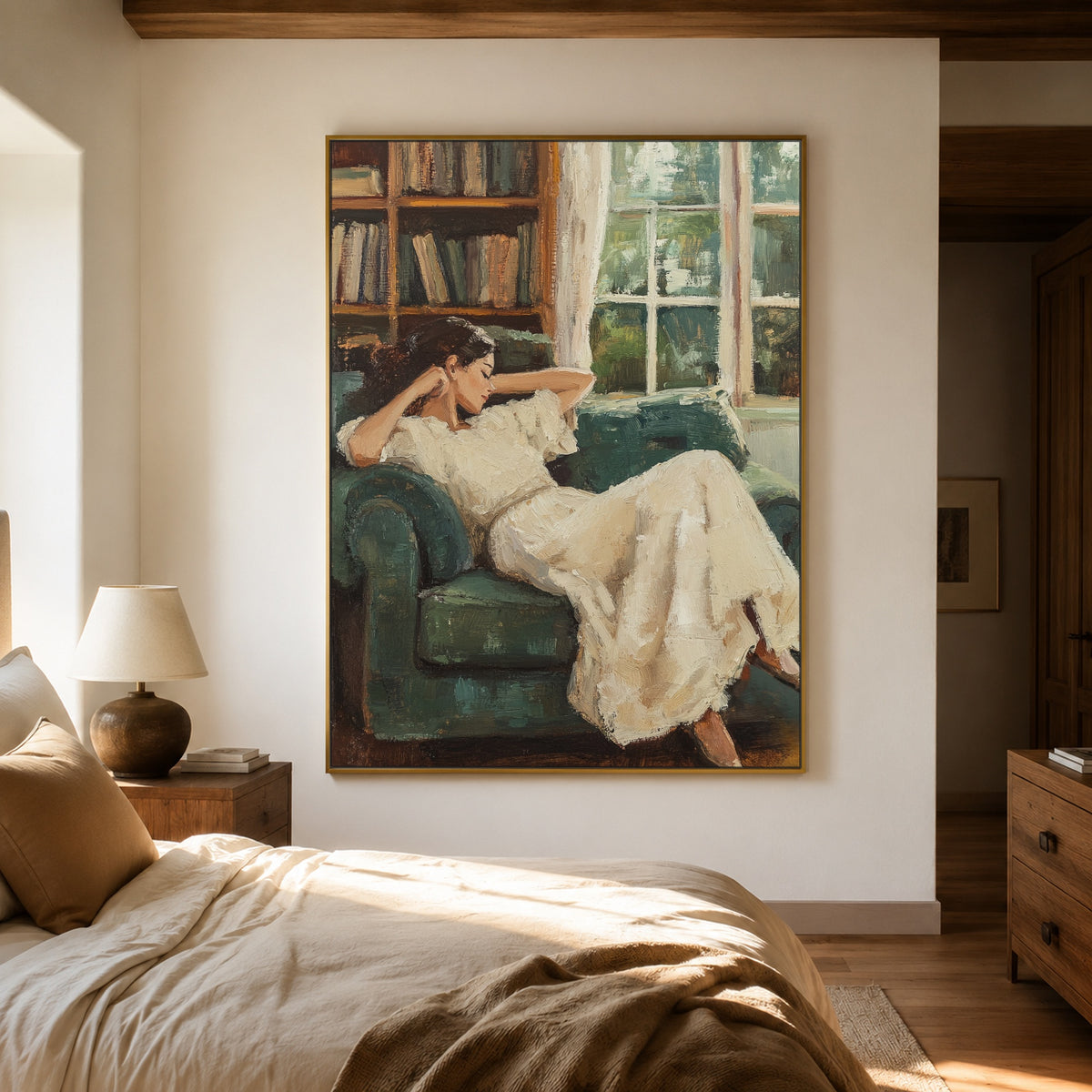 Between Books and Daydreams - interior setting 5 - expressive contemporary art painting