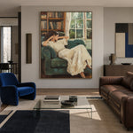 Between Books and Daydreams - interior setting 7 - expressive contemporary art painting