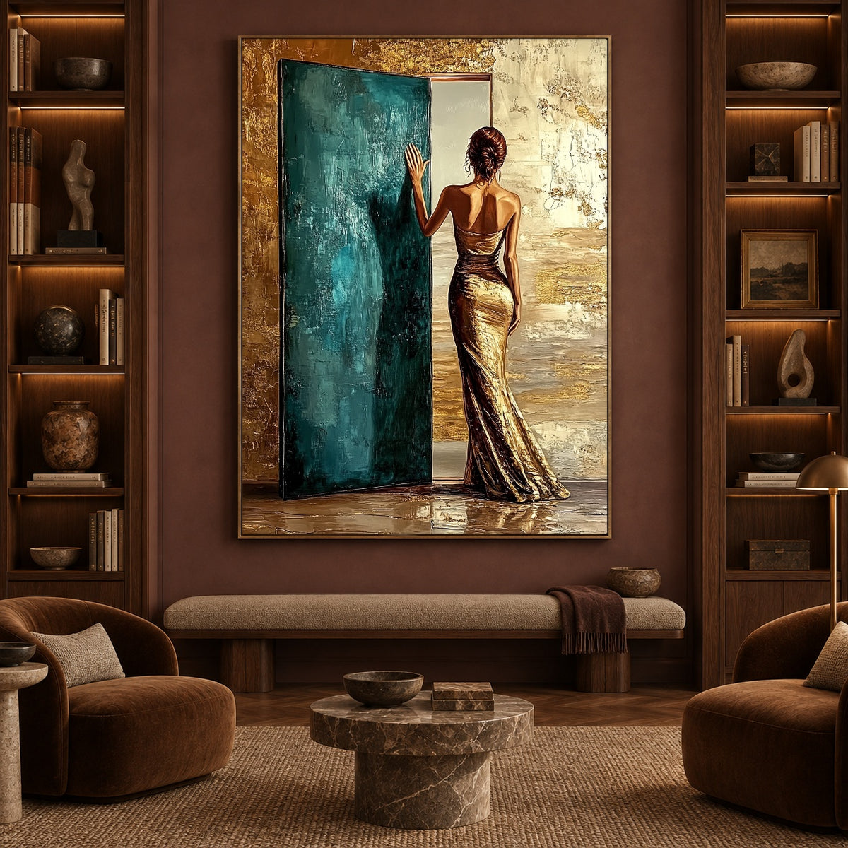 Beyond the Turquoise Door - front-view living-room hero - expressive contemporary art painting