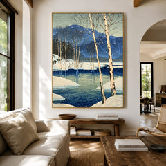 Birches Beside Blue Water - front-view living-room hero - expressive contemporary art painting