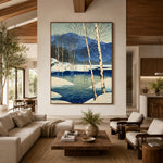 Birches Beside Blue Water - interior setting 3 - expressive contemporary art painting