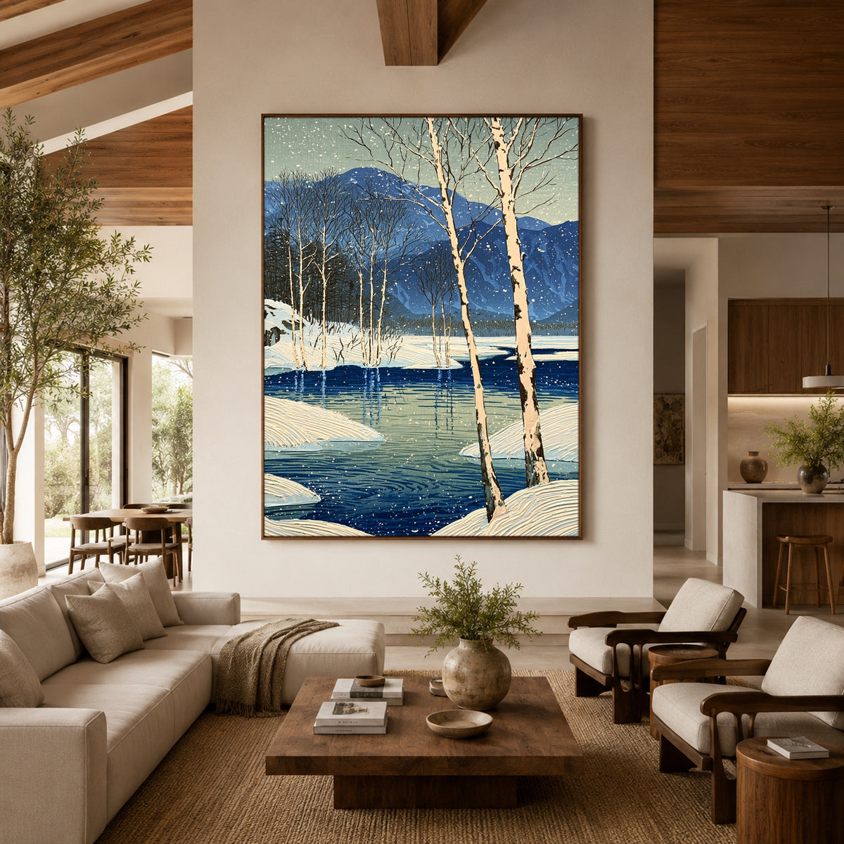 Birches Beside Blue Water - interior setting 3 - expressive contemporary art painting
