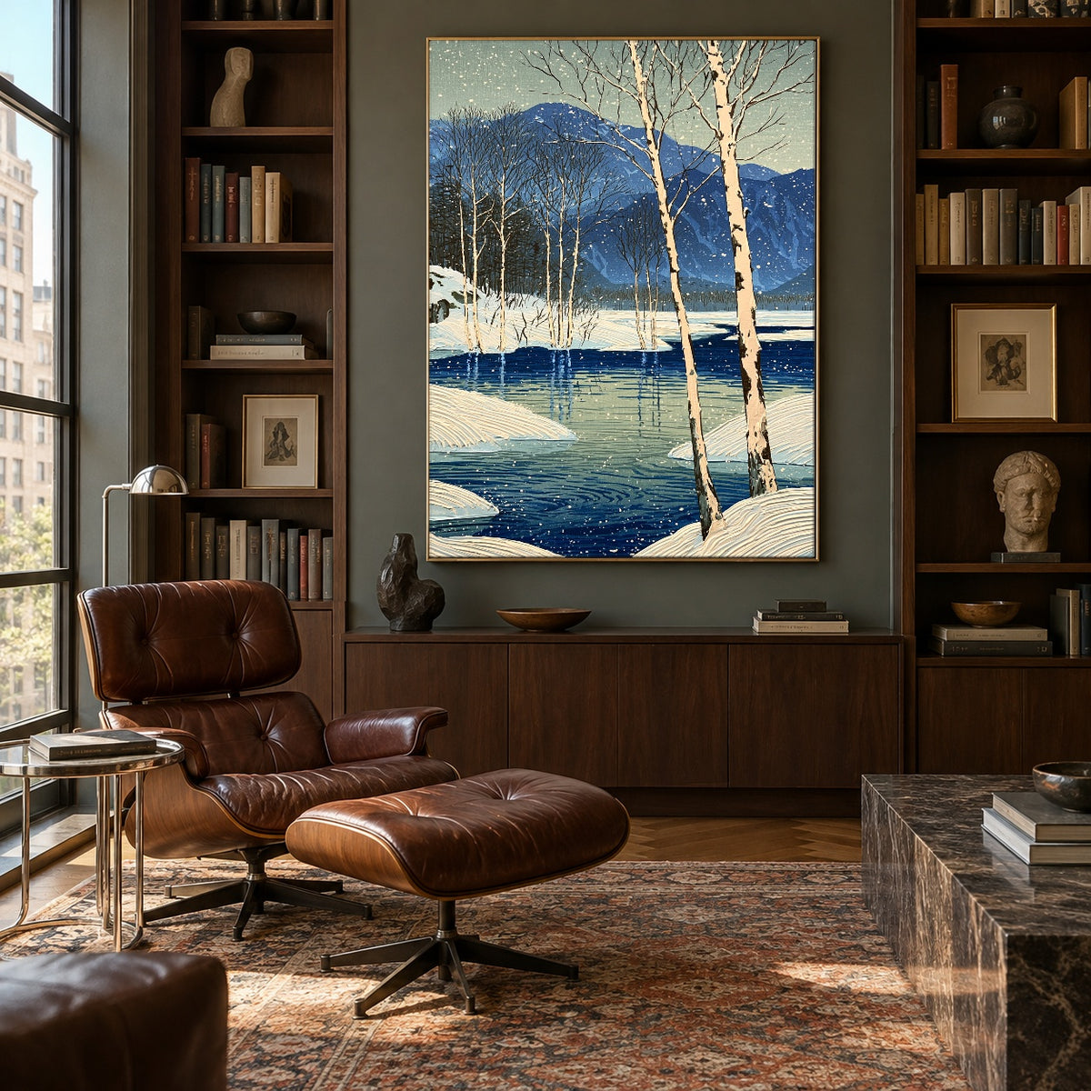 Birches Beside Blue Water - interior setting 4 - expressive contemporary art painting