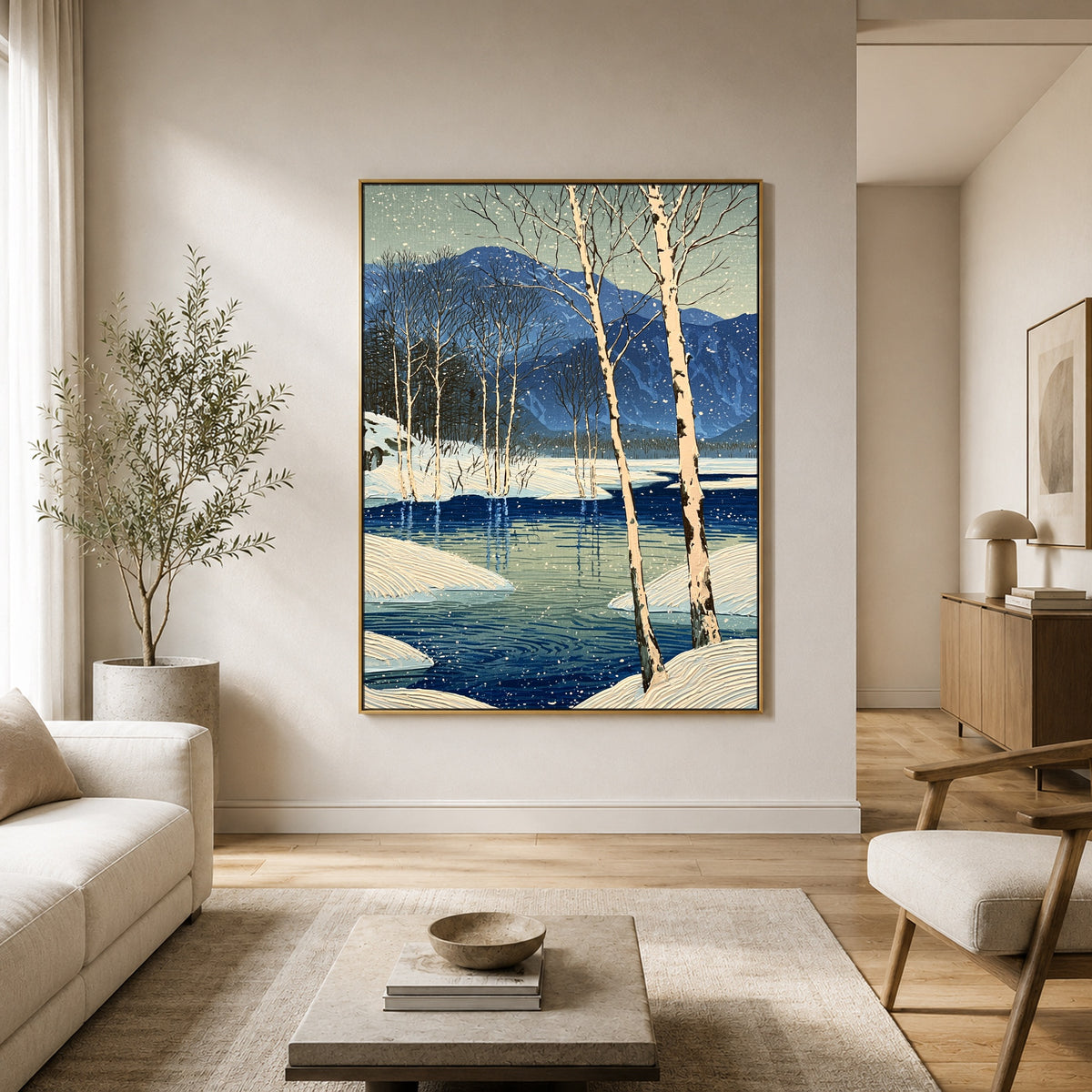 Birches Beside Blue Water - interior setting 6 - expressive contemporary art painting