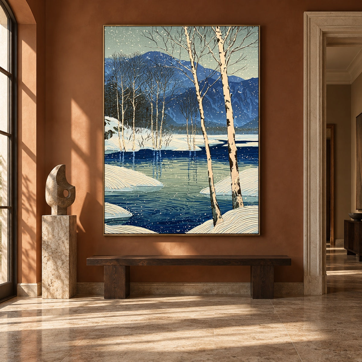 Birches Beside Blue Water - interior setting 8 - expressive contemporary art painting