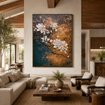 Blossom Branch Copper Sky - front-view living-room hero - expressive contemporary art painting