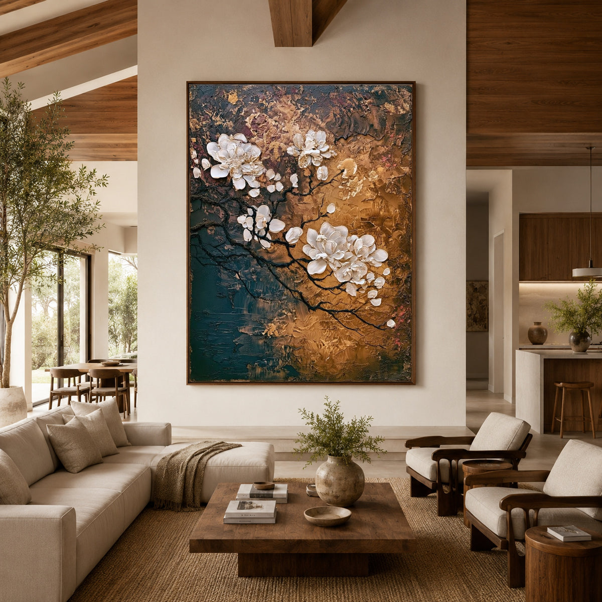Blossom Branch Copper Sky - front-view living-room hero - expressive contemporary art painting