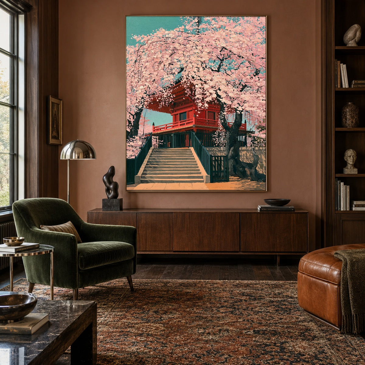 Blossom Stairway to Spring - front-view living-room hero - expressive contemporary art painting