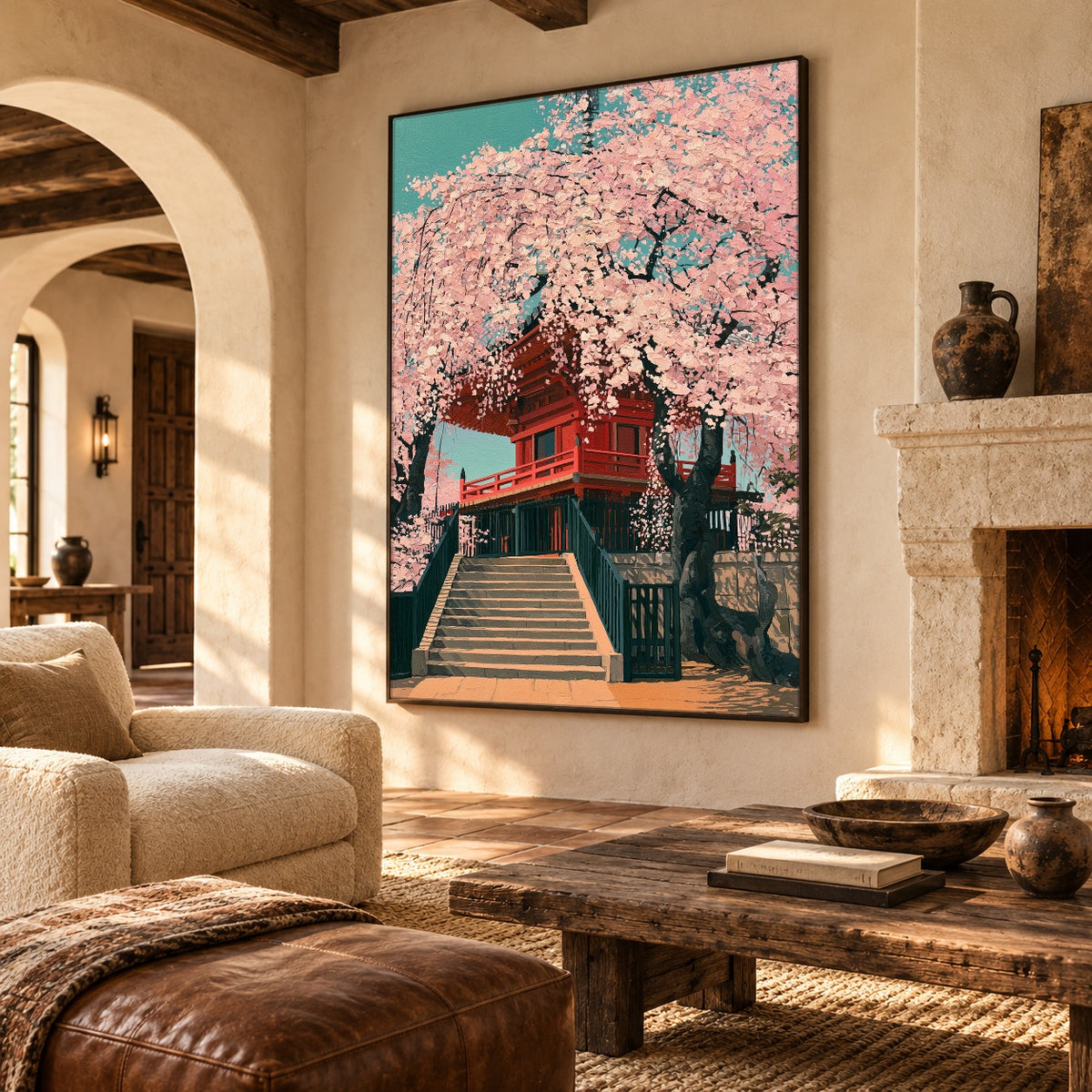 Blossom Stairway to Spring - oblique view - expressive contemporary art painting