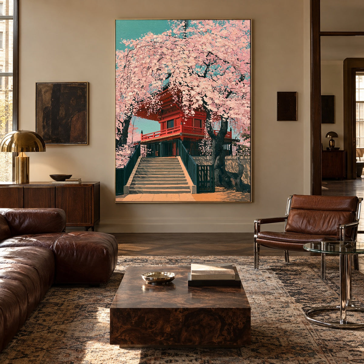 Blossom Stairway to Spring - interior setting 3 - expressive contemporary art painting