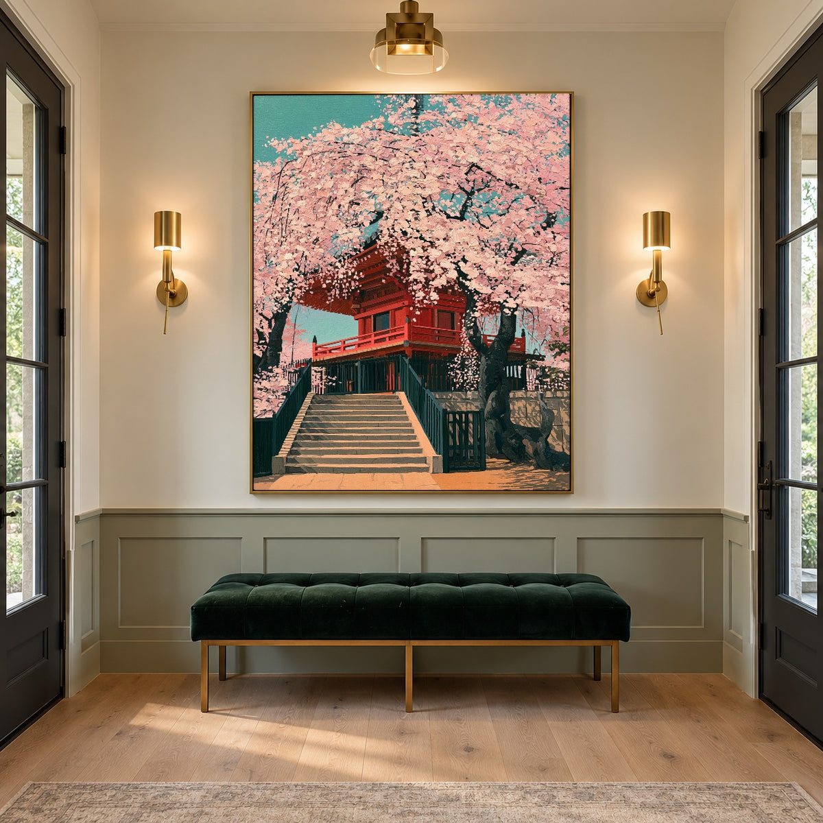 Blossom Stairway to Spring - interior setting 6 - expressive contemporary art painting