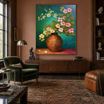 Blossoms over Turquoise - front-view living-room hero - expressive contemporary art painting