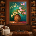 Blossoms over Turquoise - interior setting 3 - expressive contemporary art painting