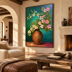 Blossoms over Turquoise - interior setting 7 - expressive contemporary art painting