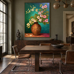 Blossoms over Turquoise - interior setting 8 - expressive contemporary art painting