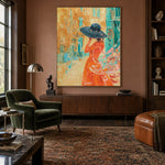 Blue Hat Golden Street - interior setting 4 - expressive contemporary art painting
