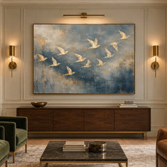 Blue Sky Golden Wings - front view hero - expressive contemporary art painting