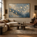 Blue Sky Golden Wings - interior setting 03 - expressive contemporary art painting