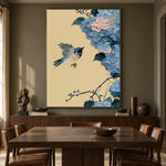 Blue Wings Among Hydrangeas - interior setting 7 - expressive contemporary art painting
