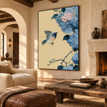 Blue Wings Among Hydrangeas - interior setting 8 - expressive contemporary art painting