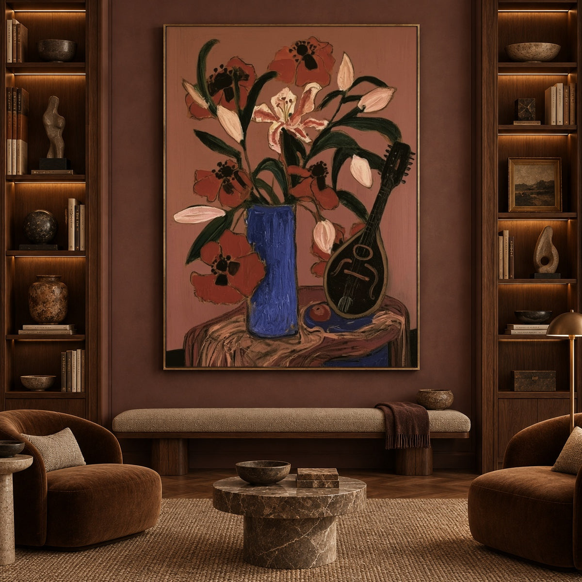 Bouquet with a Melody - interior setting 7 - expressive contemporary art painting
