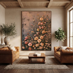 Climbing Peach Roses - front-view living-room hero - expressive contemporary art painting