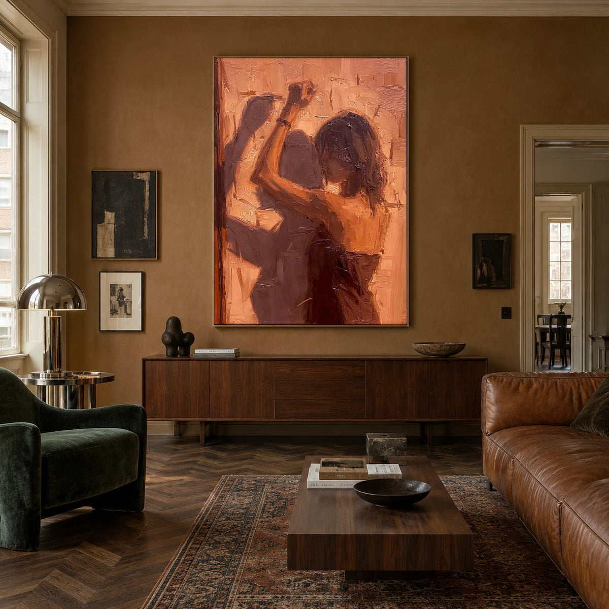 Copper Light Waltz - interior setting 3 - expressive contemporary art painting